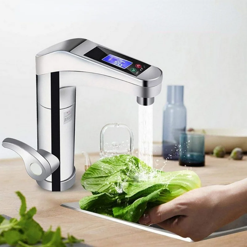 LED Digital Display Ceramic Stainless Steel Electric Kitchen Faucet Pull Spray Instant Tap Hot Water Heater Intelligent