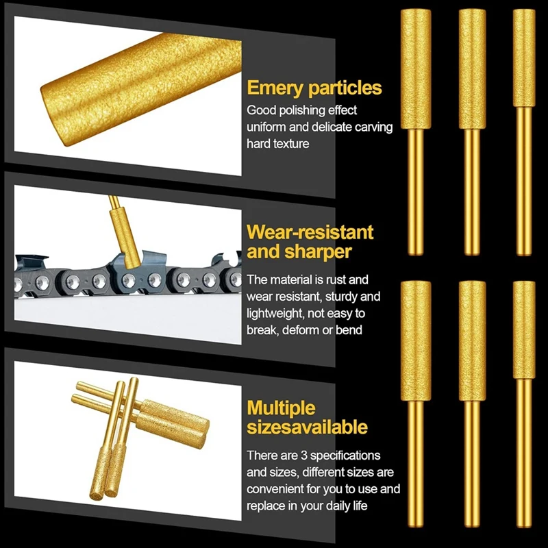 다이아몬드 전기톱 샤프너 키트, 고경도 티타늄 도금 버 그라인딩 스톤 체인톱 샤프닝 키트, 120 개
