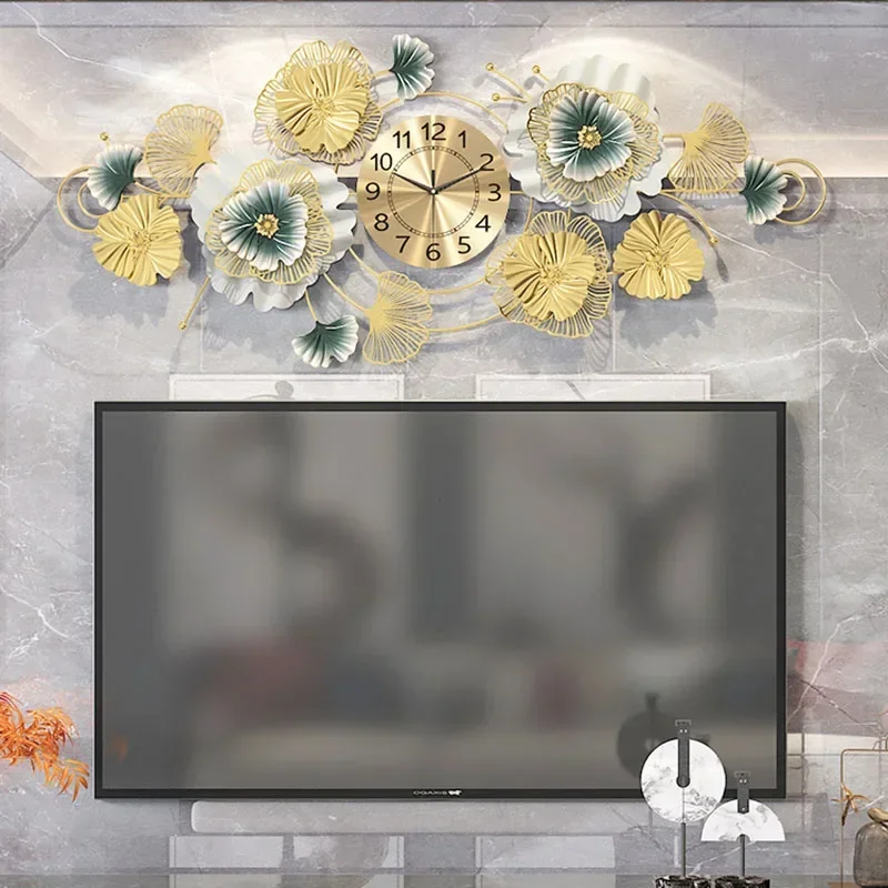 

Modern Luxury Metal Wall Clock Silent Non-Ticking Asian Fusion Decor For Living Room Bedroom Office Home Art Decor Minimalist