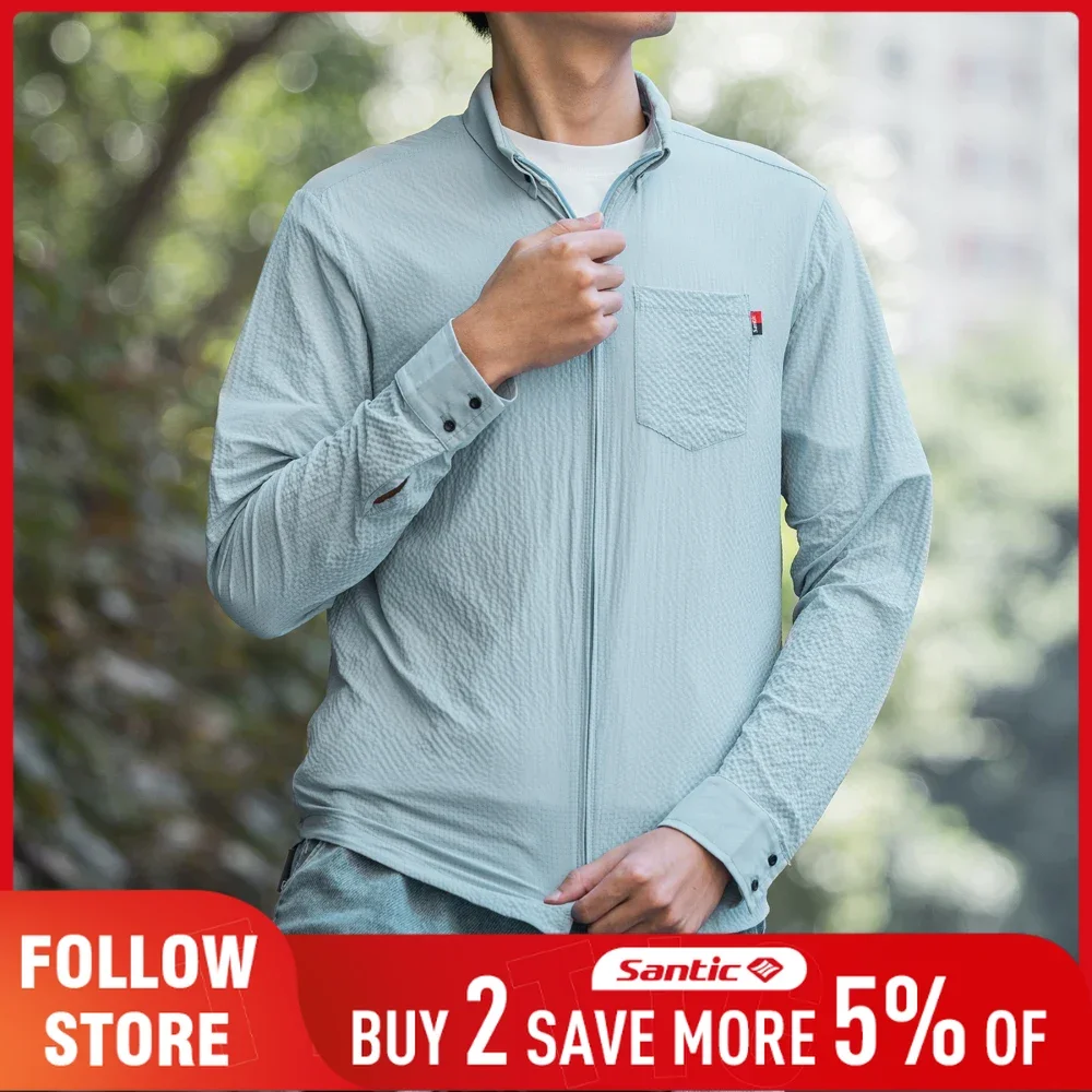 Santic Men's Long Sleeve Summer Casual Road MTB Bike Commuter Ride Shirts Sunscreen Breathable Cycling Outerwear Tops Asian Size