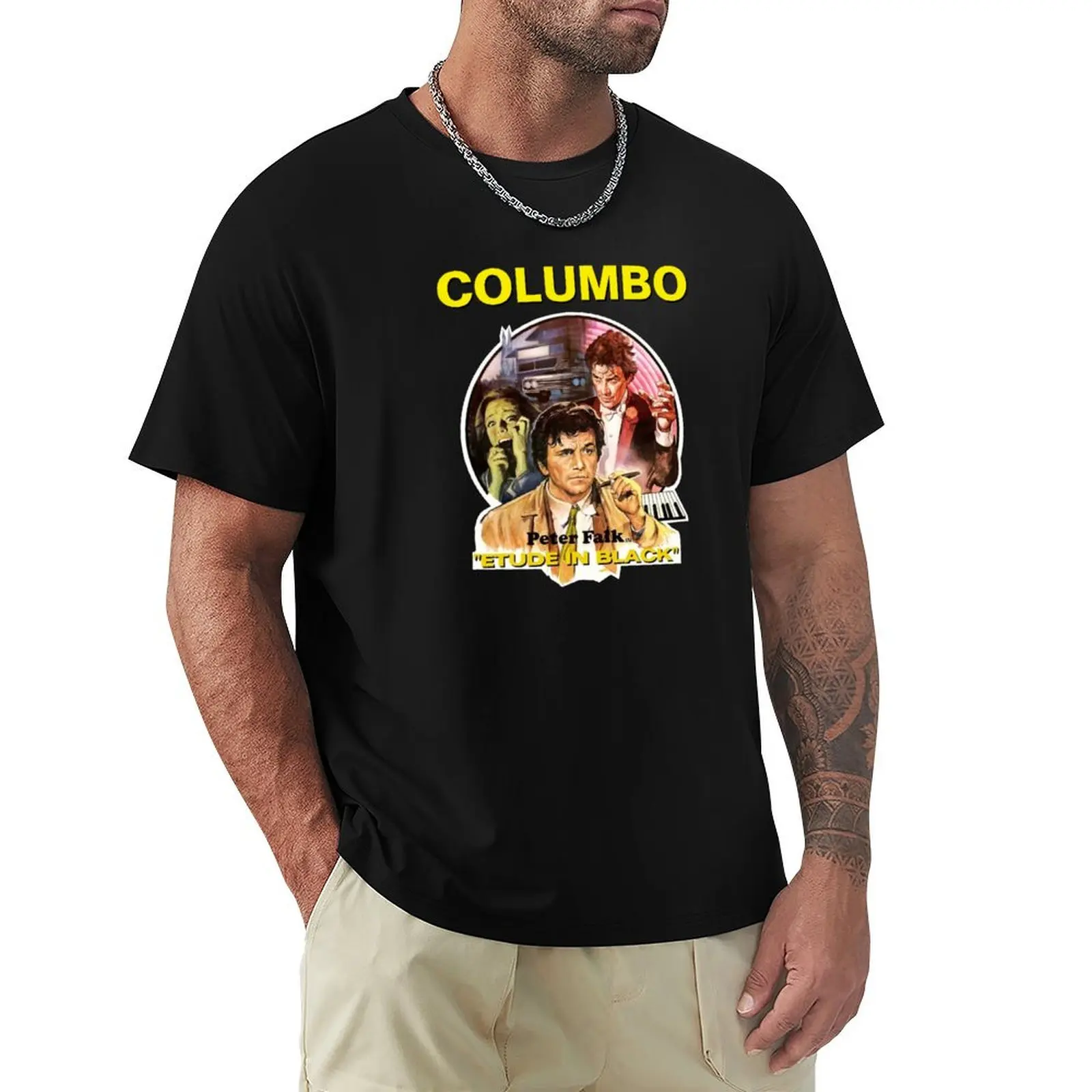 COLUMBO Vintage style Etude in Black print T-Shirt man graphic t shirt T-Shirt