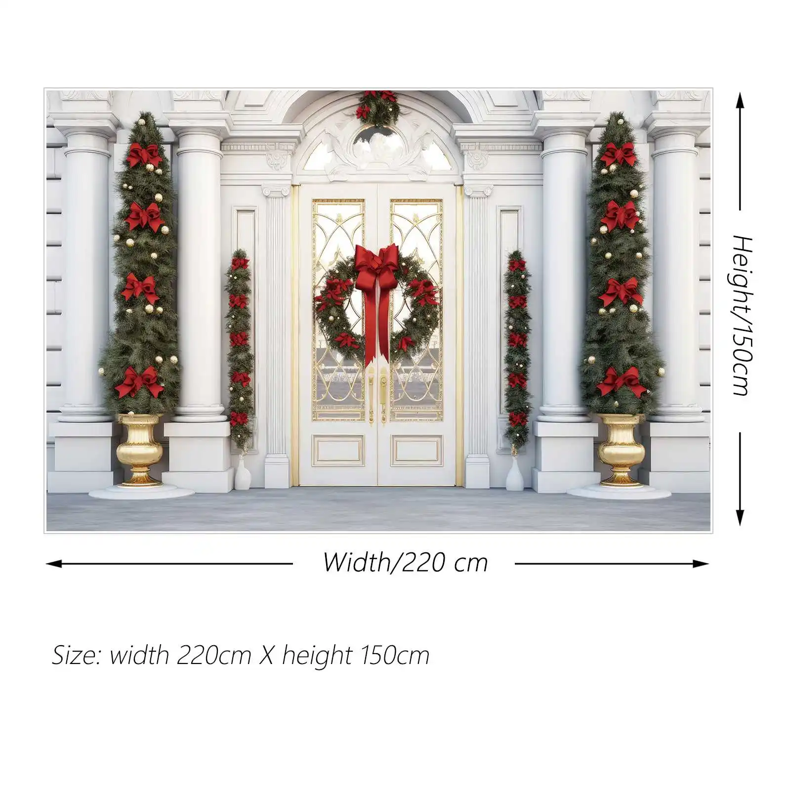 MOON.QG-Fondo de fotografía, porche de Navidad, corona de lazo rojo, Fondo de foto de árbol, puerta de pared de mármol, decoraciones de estudio para el hogar