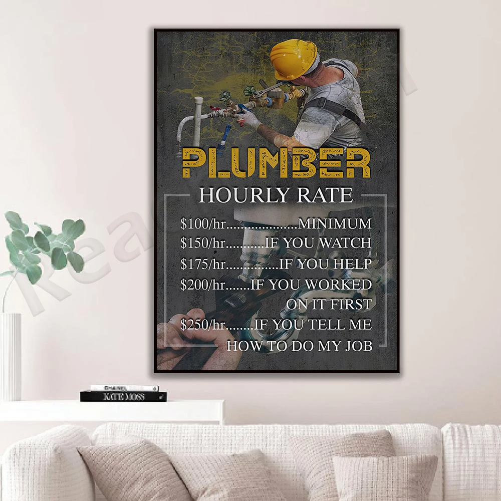 Plumber Hourly Rates Poster, Fun Plumber Art, Plumbing Wall Decor, Plumber Quote Art Print, Plumber Dad Gifts