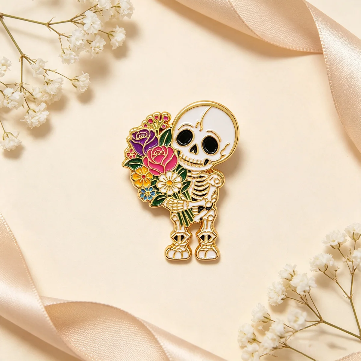 9-teiliges Set Niedliche Skelett-Emaille-Pins, Gothic-Rosenblüten-Brosche, Anstecknadeln für Rucksäcke, Accessoires, Schmuck, Geschenk für Freunde – Detail 7