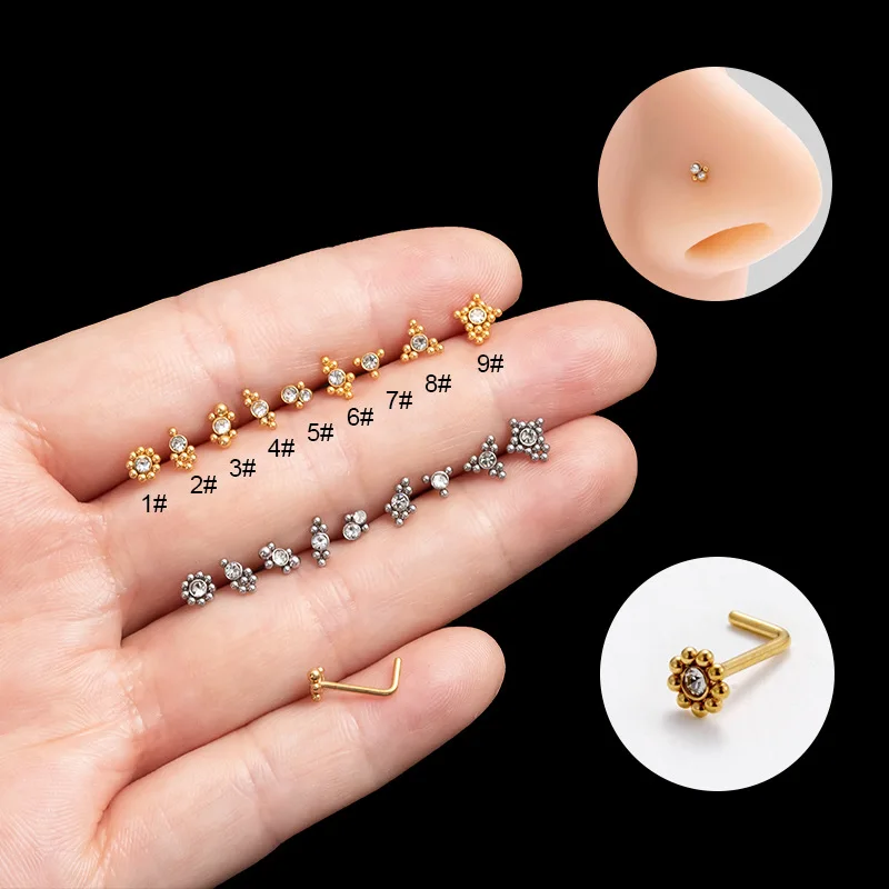 1PC 20G Stainless Steel Mini Ball Nose Stud for Women Fashion Simple Zircon L Shape Small Nose Studs Ring Body Piercing Jewelry