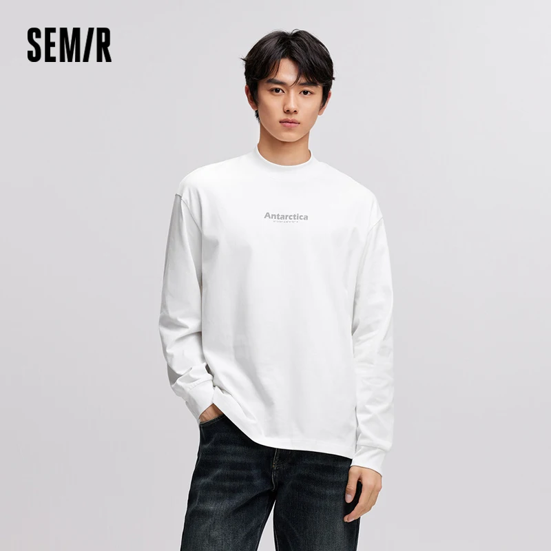 

Мужская футболка Semir с длинным рукавом, новинка 2024, зимняя маленькая рубашка с высоким воротом, свободная внутренняя одежда с принтом