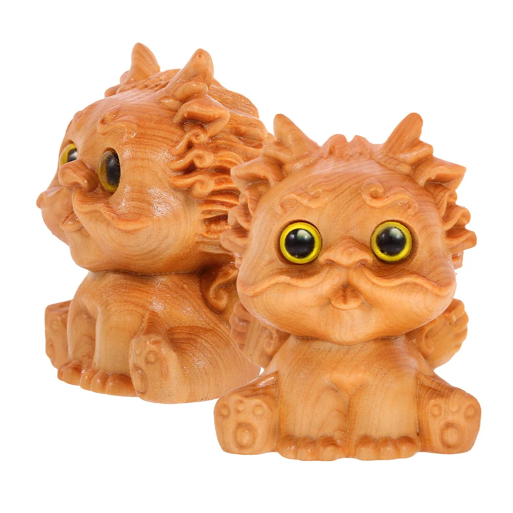 2Pcs Wooden Pixiu Animal Decoration High Quality Carved Wood Ornament for Living Room Bedroom Office Desktop Rustic Animal