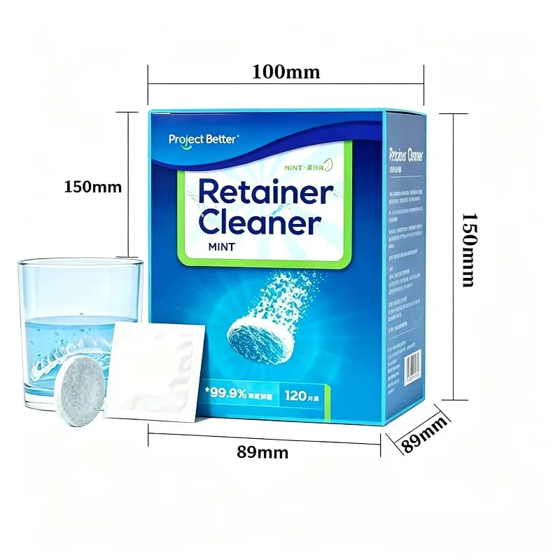 Retainer Cleaner Tablets Effervescent Mint Stain Removal Odor Elimination Antibacterial Fresh Breath Orthodontic Hygiene Bulk