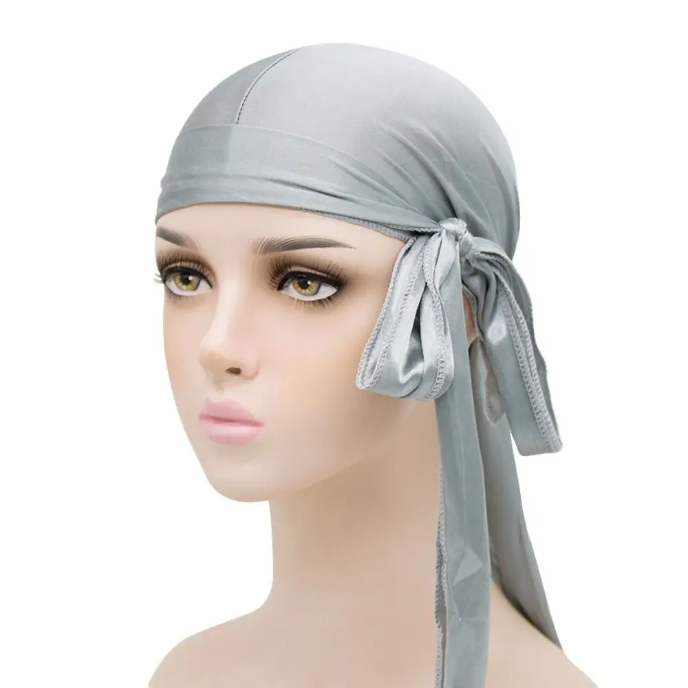 Fashion Pre-Tied Bandana Adjustable Breathable Silk Durag Men Women Elastic Turban Hijab