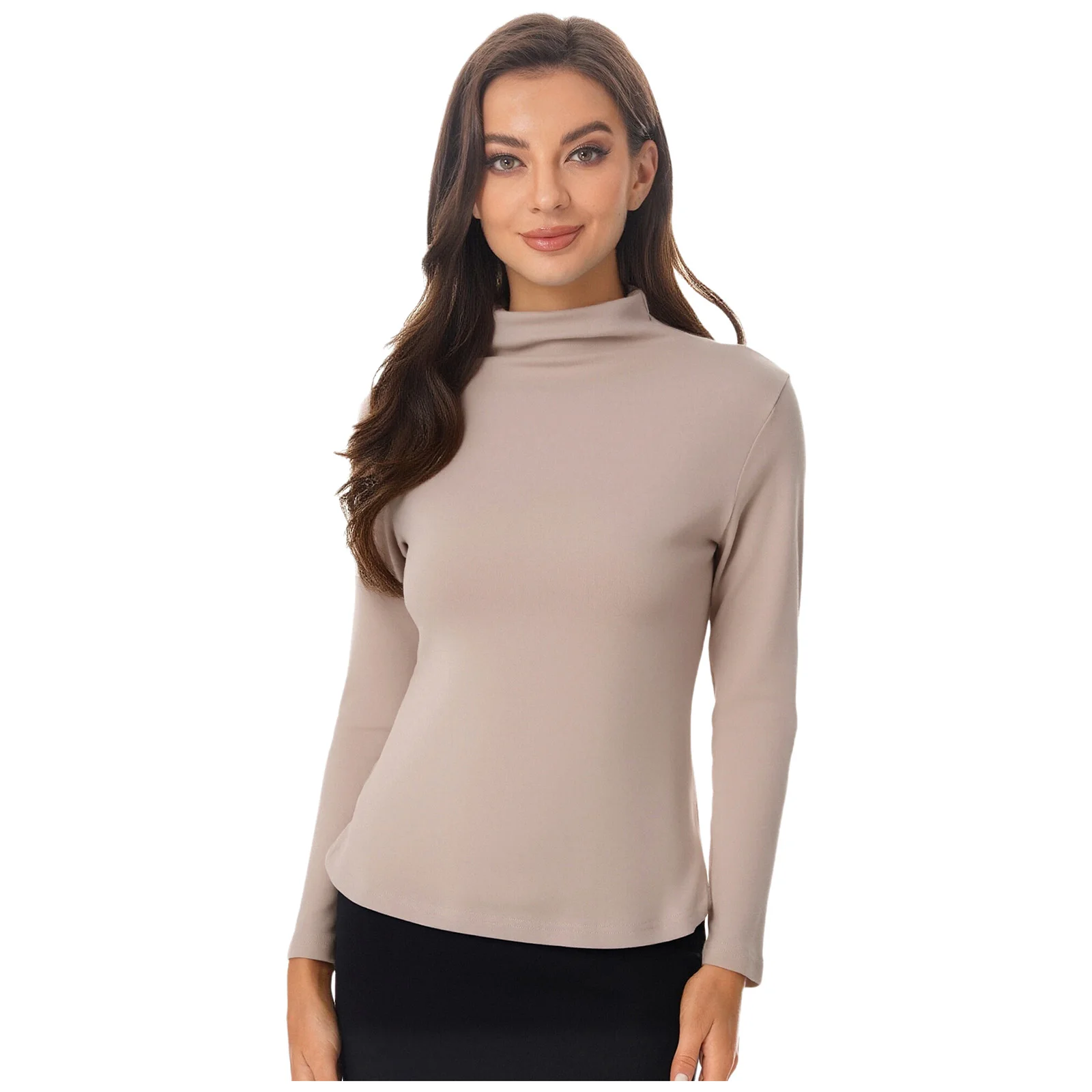 

Stretchy Women Versatile Thermal Shirts Basic Turtleneck Long Sleeve Pullover Slim Blouse Tops for Office Work Daily Casual