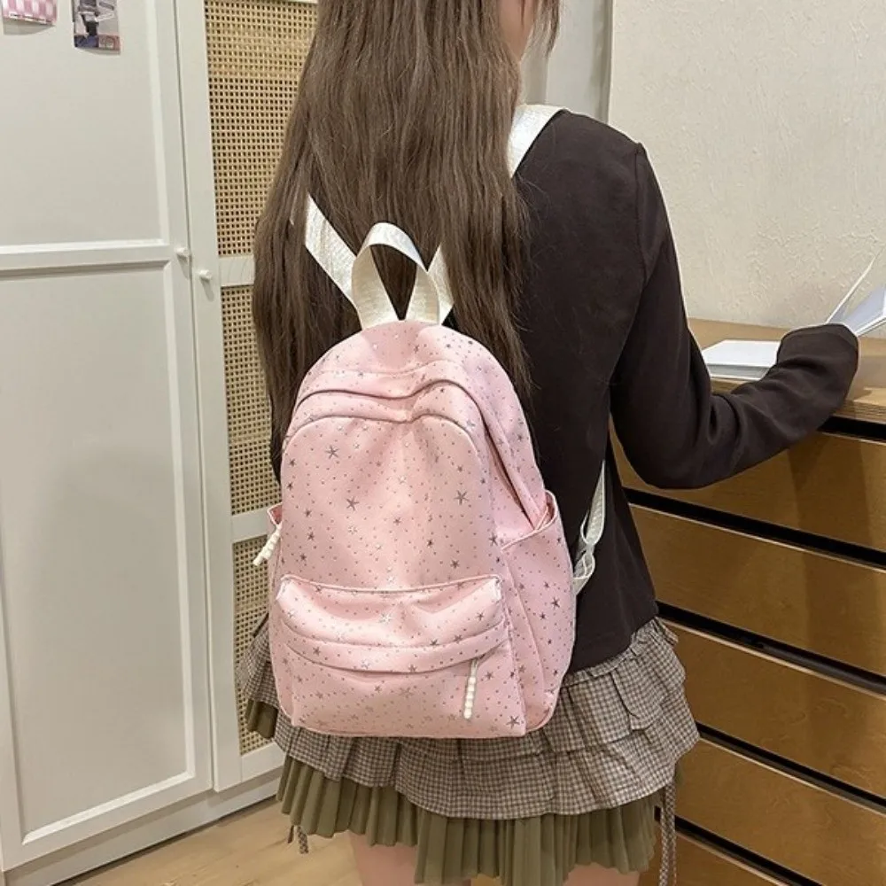 Simple Print Star Backpack Large Capacity Lightweight Nylon Backpack Korean Style College Style Students School Bag Women