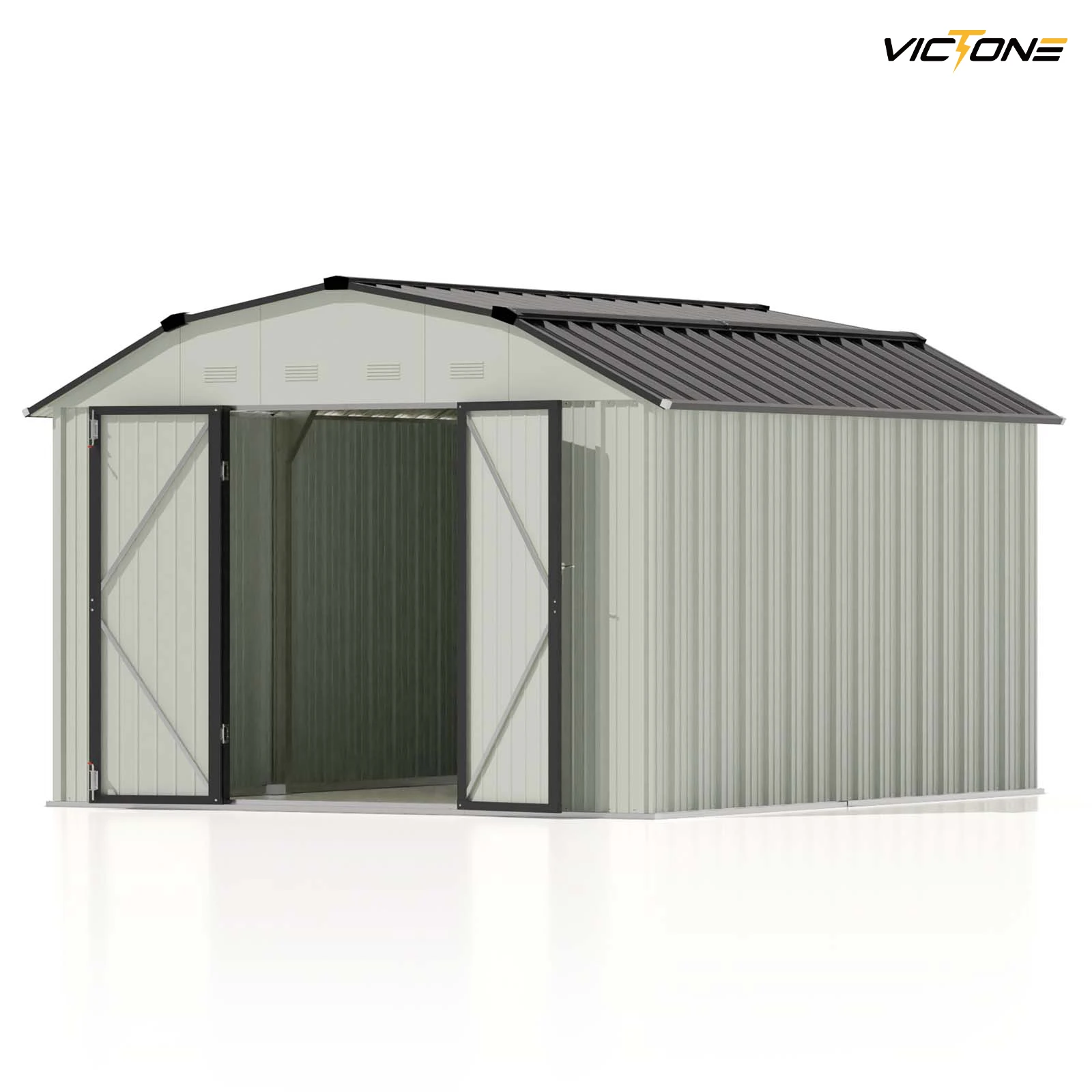 Victone 10'x12' Barn Style Metal Storage Shed for Outdoor, Steel Yard Shed with Design of Lockable Doors, Utility and Tools