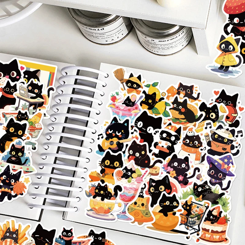 60PCS Cute Cat Speech Bubble Stickers Cartoon Caption Decals Waterproof Vinyl For Scrapbook Journal Planner Laptop Phone Case