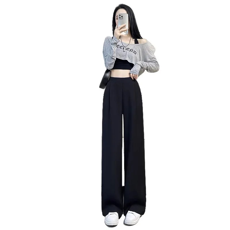 Casual Pants Woman High Sense Pendant Black Suit Wide Leg High Waist Straight Leg Loose Women's Pants Comfort Commuting Office