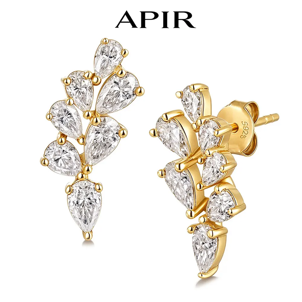 APIR Moissanite Leaf Climber Stud Earrings For Women 925 Sterling Silver Hypoallergenic VVS Excellent Cut Elegant Wedding Bridal