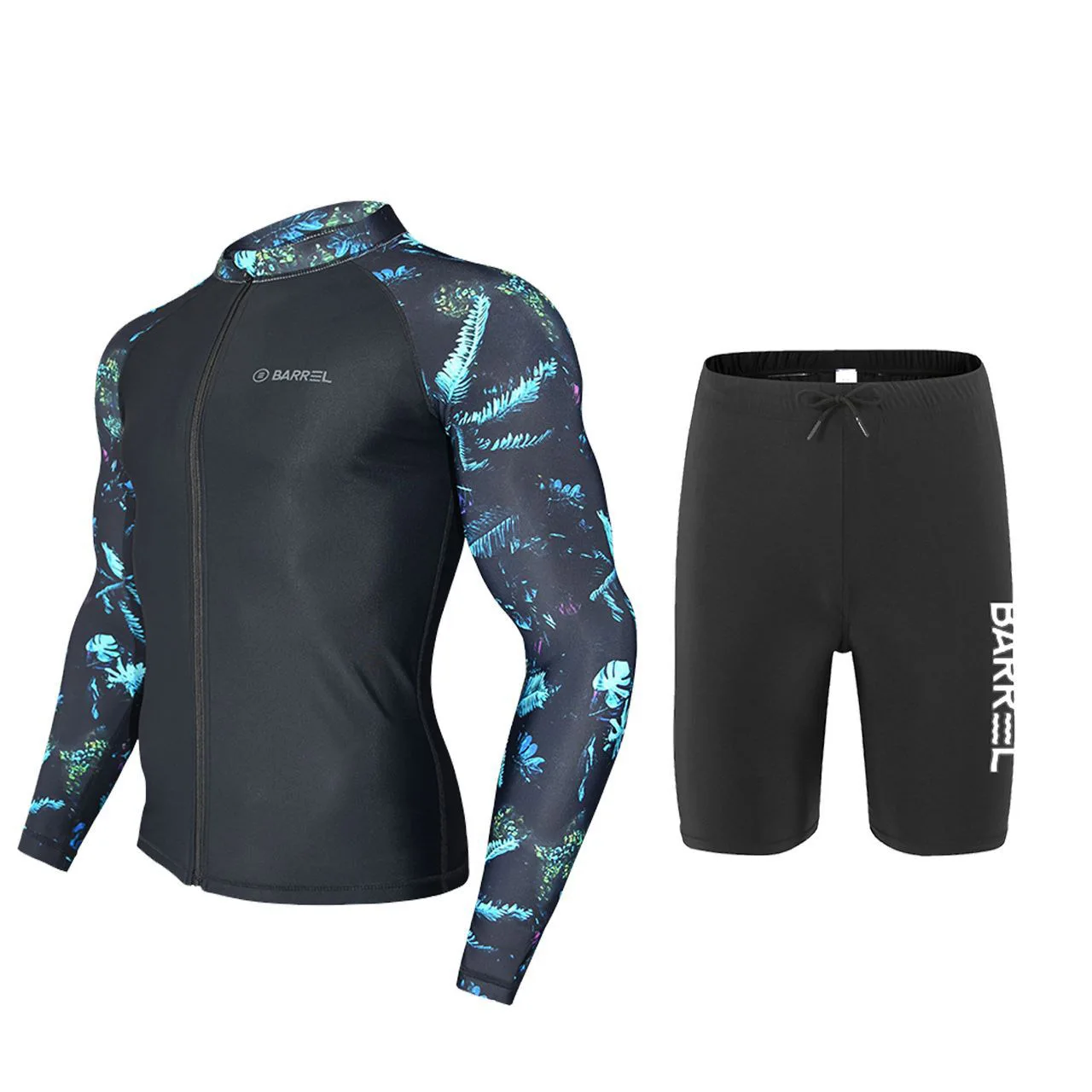 Oulylan Rash Guard da uomo in 2-3 pezzi con pantaloncini da ragazzo costume da bagno con cerniera a maniche lunghe costume da bagno muta Beachwear