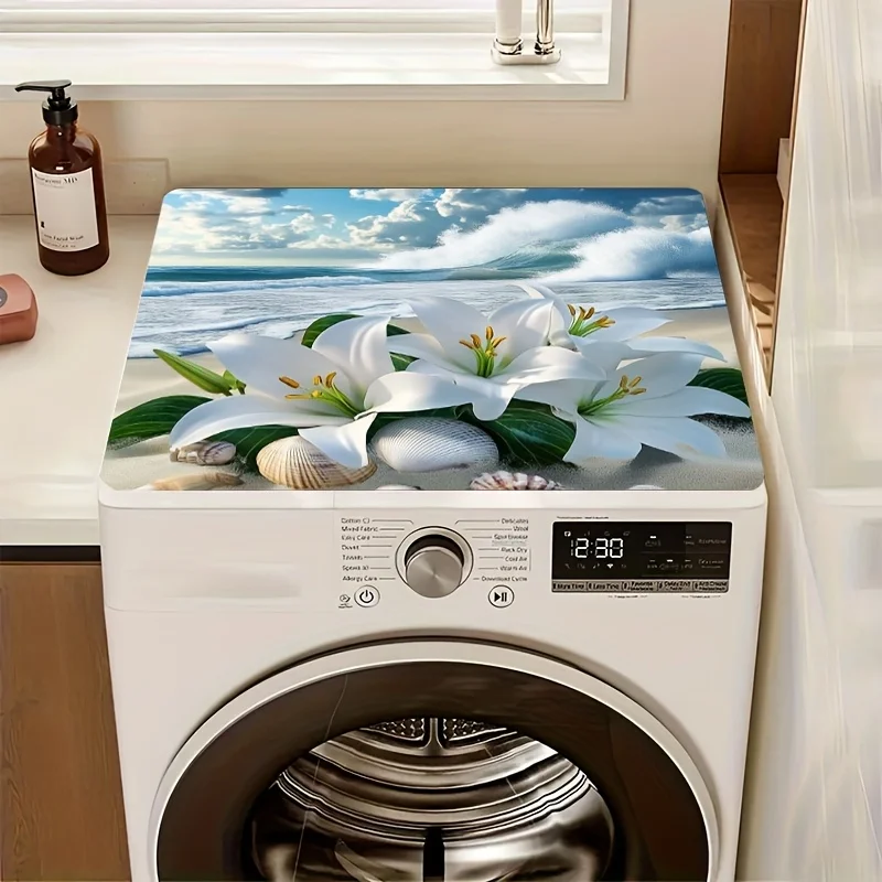 

Защитный чехол для стиральной машины и коврик для сушки посуды с цветочным пляжным дизайном, 1 шт., для защиты верха стиральной машины и сушилки, для кухни и прачечной