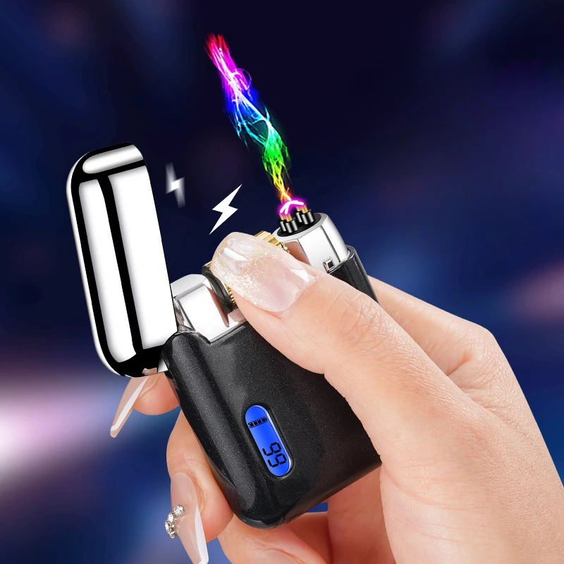 Type-c Rechargeable Cigarette Lighter Ratchet Roller Ignition Electronic Sound Windproof Double Arc Lighter Smoking Accessories