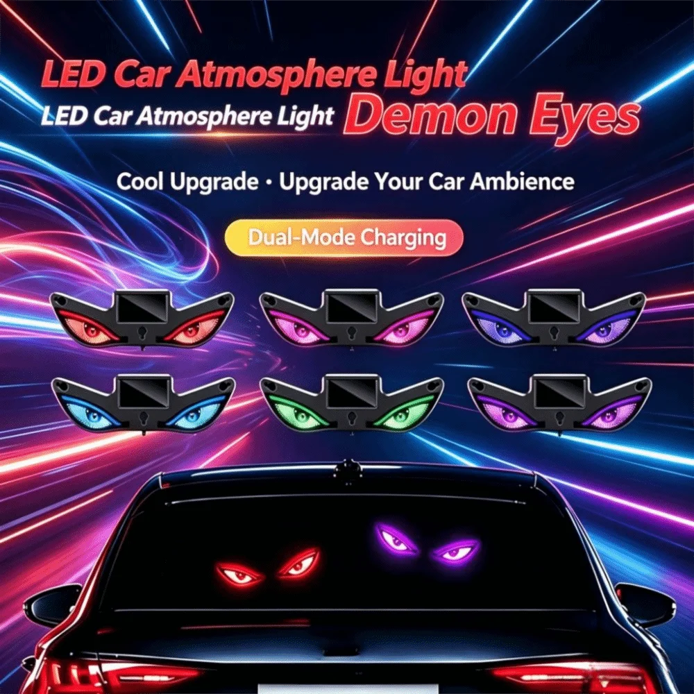 Solar Powered Demon Eye Car Decorative Light Suction Cup Mount LED Illumination Automotive Ambient Light Multicolor DIY