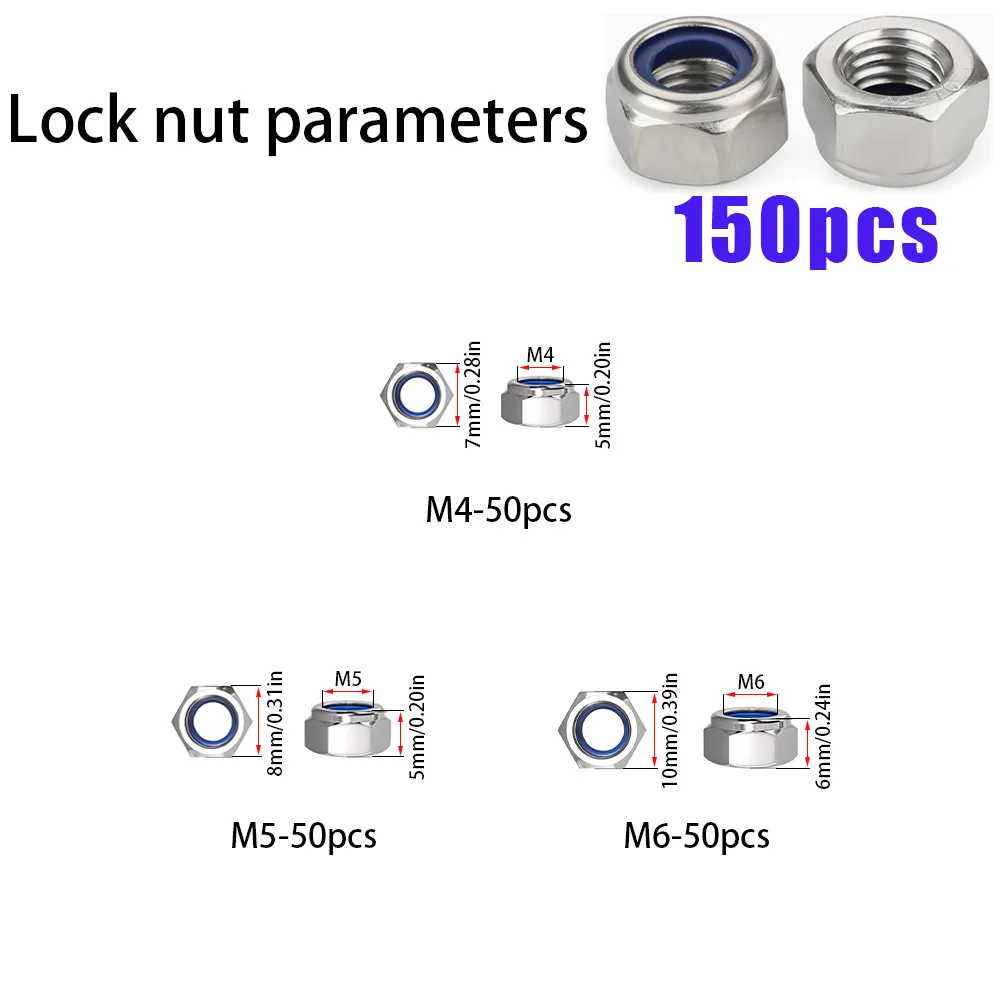 150 Stück/210 Stück Edelstahl-Nylon-Einpressmuttern, rutschfest und selbstrückstellend, M3 M4 M5 M6 M8