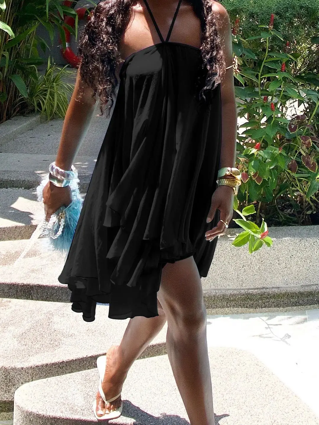 Estranho gato halter vestido solto feminino y2k verão sem mangas sem costas em camadas lrregular hem praia férias sexy tendência festa bodycon