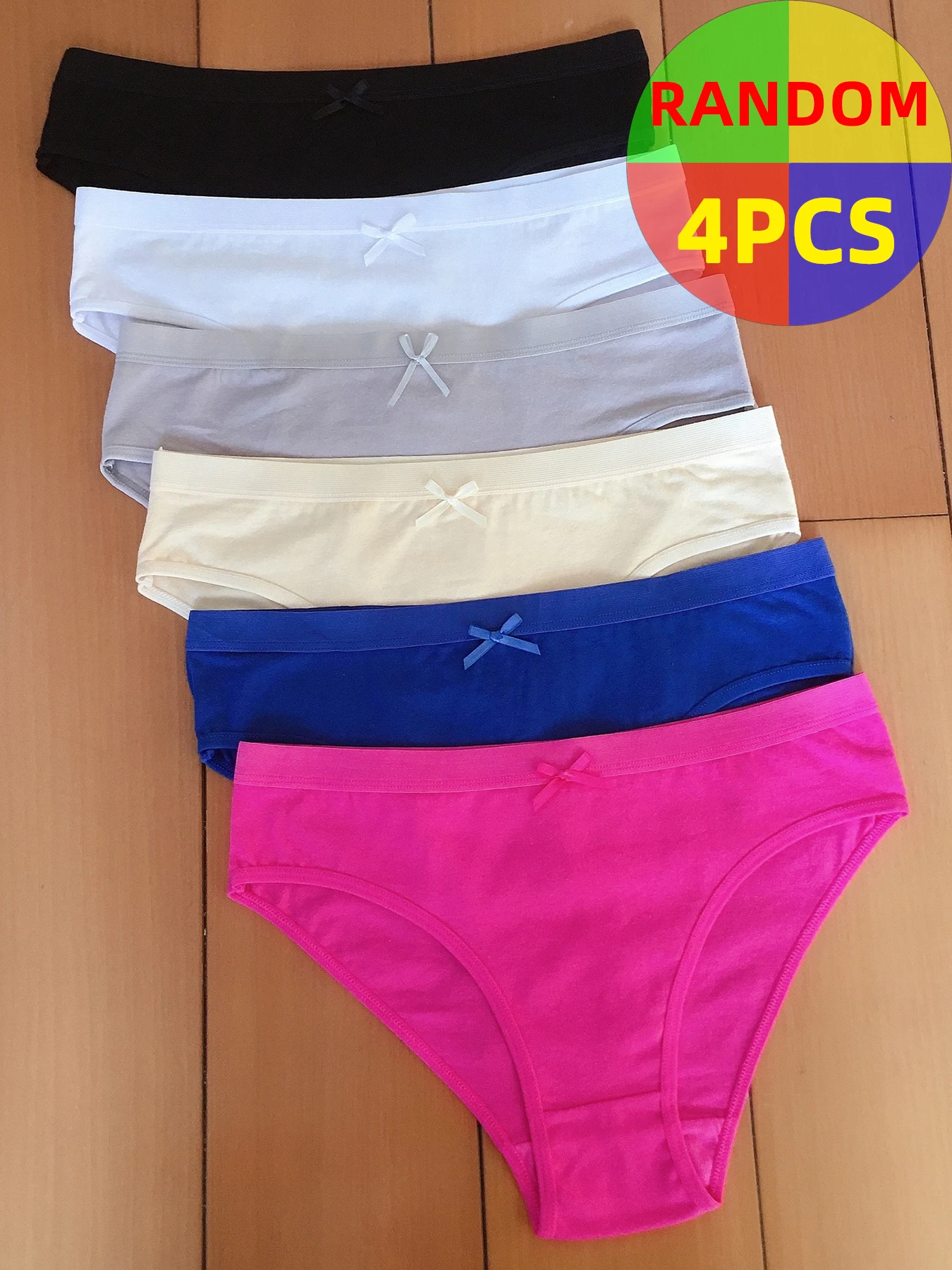4 Uds. De bragas para mujer, ropa interior de Color sólido con lazo, bragas simples, ropa interior de cintura media, bragas dulces, lencería Sexy transpirable para mujer