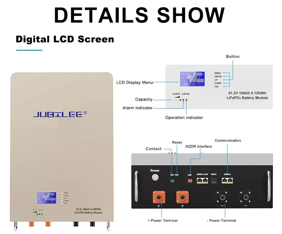 Batterie au lithium LifePO4 Powerwall personnalisée en usine, stockage d'énergie, batterie de fer avec BMS haute performance, 100Ah, 51.2V, 200Ah, 48V