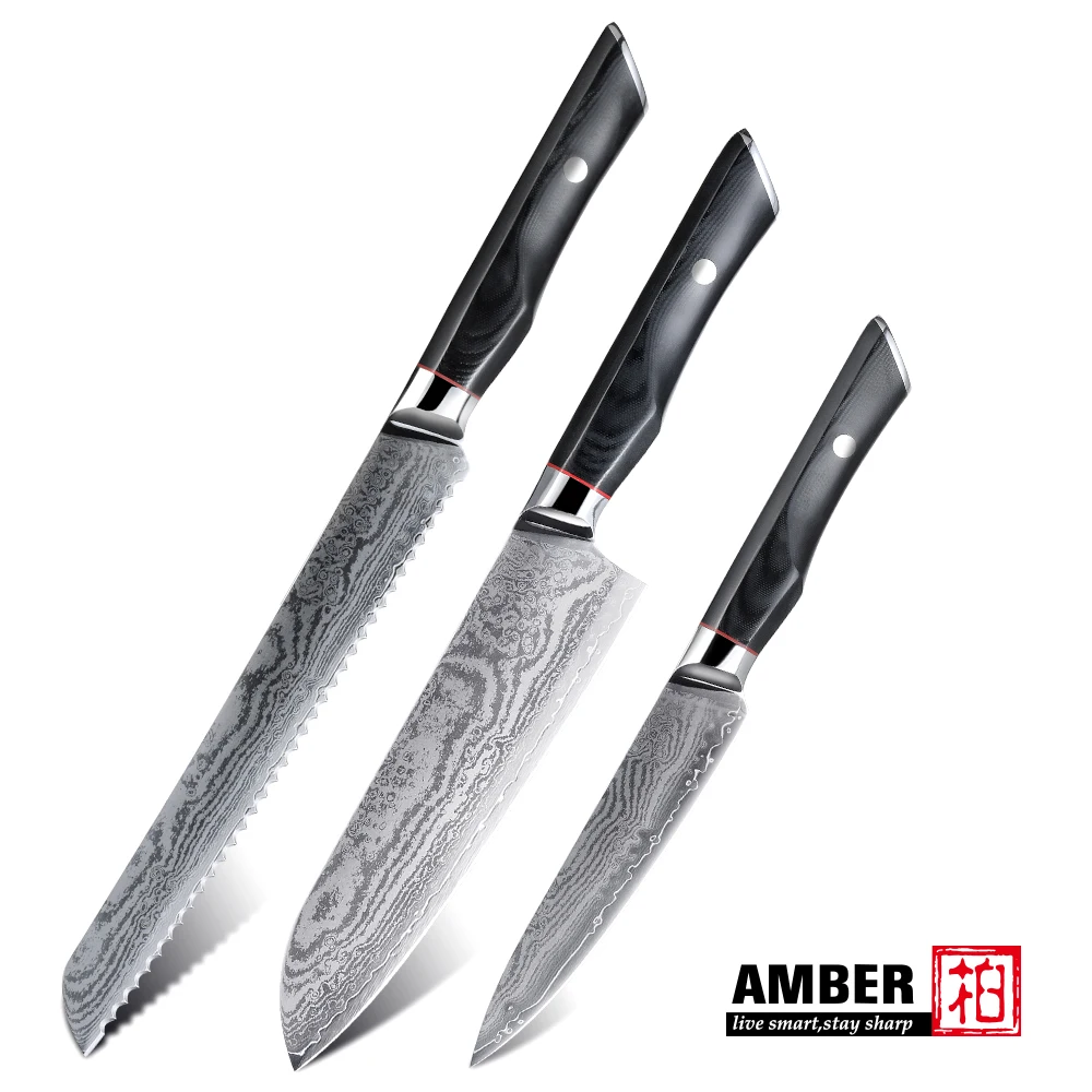 Clearance sale and big discount for the 67-layer damascus steel kitchen bread santoku knives with black G10 & full tang bolster