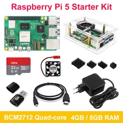 Raspberry Pi 5 Starter Kit 8GB 4GB RAM Board With Acrylic Case Cooling Fan Aluminum Heatsink Power Supply Adapter for RPI 5