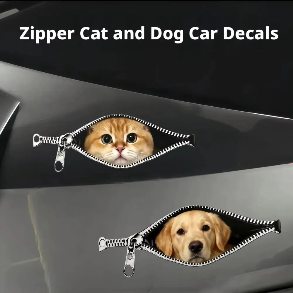 New Waterproof Cat Car Sticker Scratch Covering Zipper Design Dog Car Sticker Pet Car Decoration Sticker Car Glass