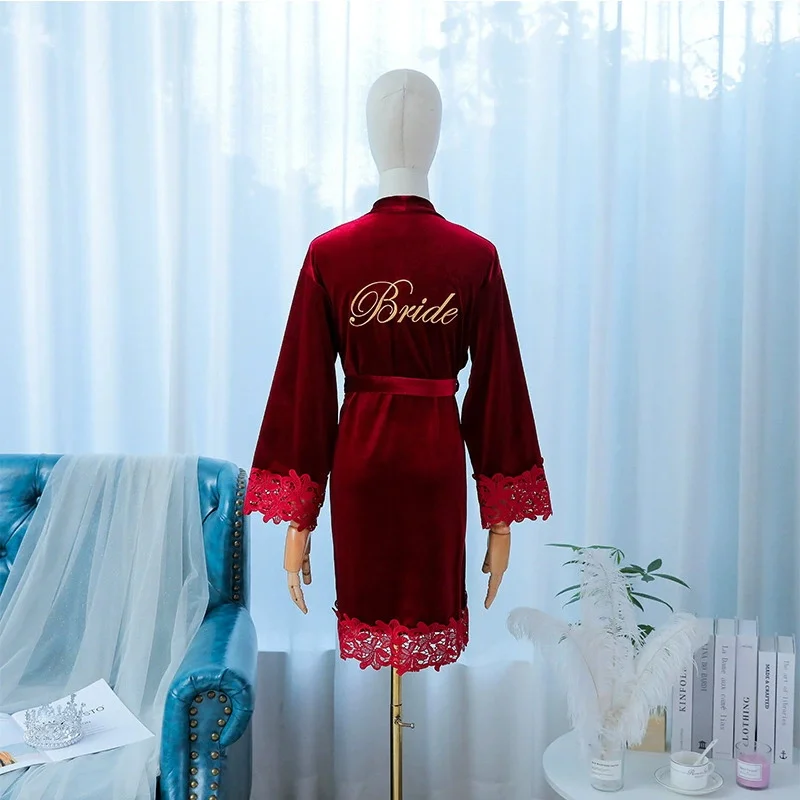 

Зимний бархатный кружевной халат, женский элегантный свадебный халат, теплые халаты для невесты, свободное кимоно, банная одежда для сна, одежда для сна