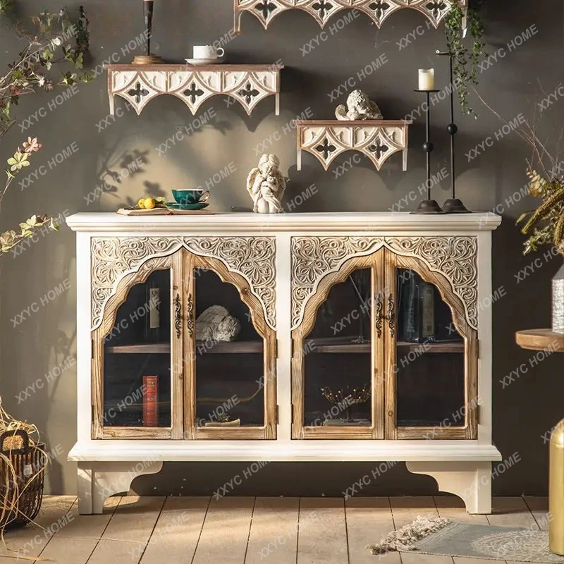 

Шкаф для прихожей LX с резьбой, креативный шкаф для хранения из массива дерева для гостиной