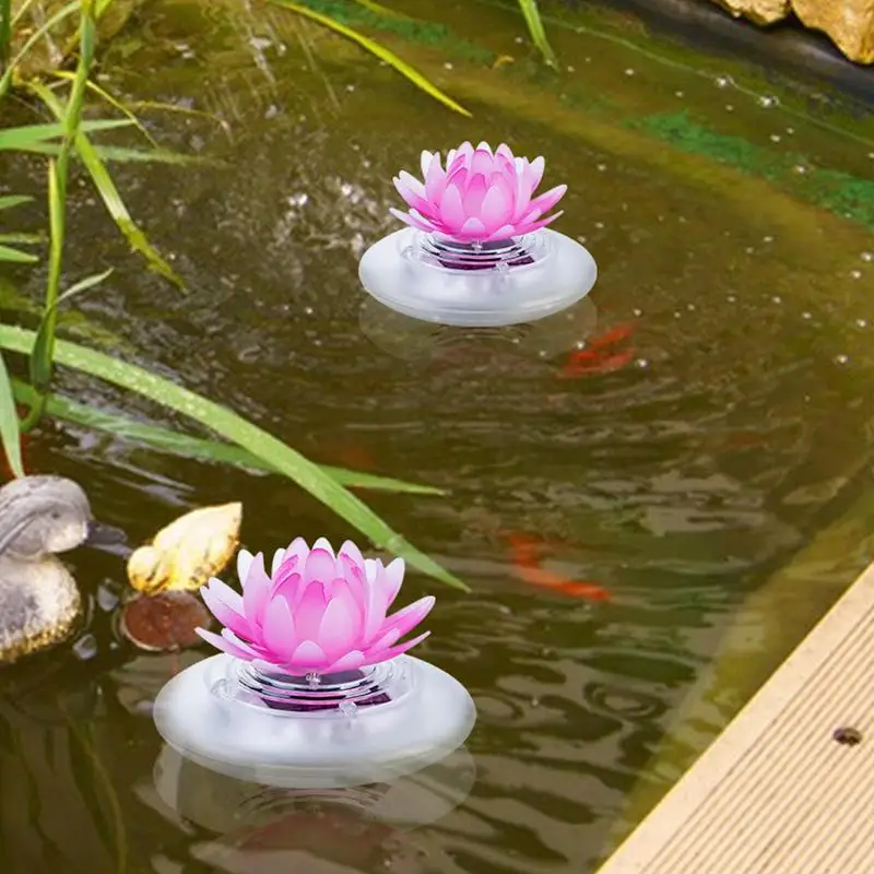 Floating Waterproof Pond Lamp LED Flower Light Floating Fountain Pond Garden Pool Lamp Solar Floating Lotus Shape Water Surface