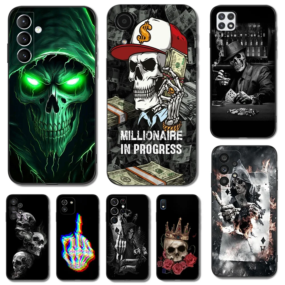 Black Tpu Case For Samsung Galaxy A35 A55 A05 A05S A15 A25 M54 M34 M14 5G Grim Reaper Skull Skeleton