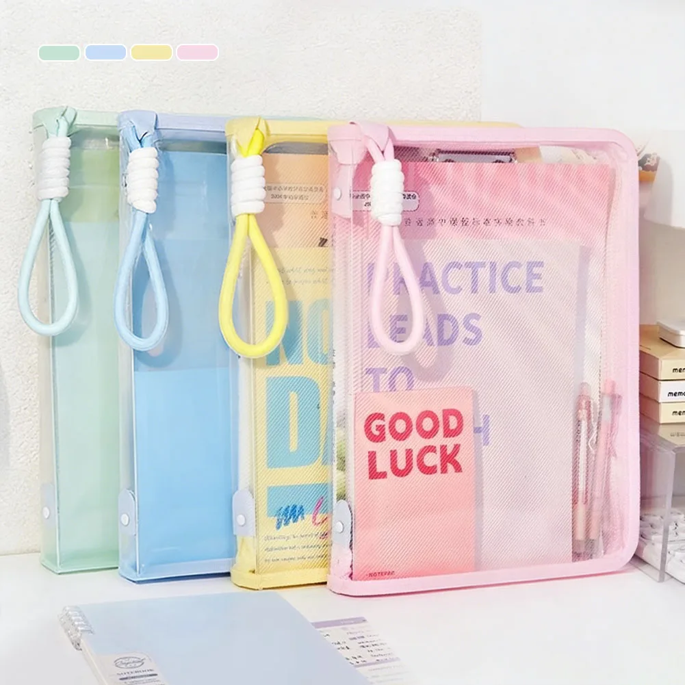 

A4 Light Color Macaron Portable File Bag Book Bag Transparent Zipper Material Storage Bag,Student Study & Organization Essential