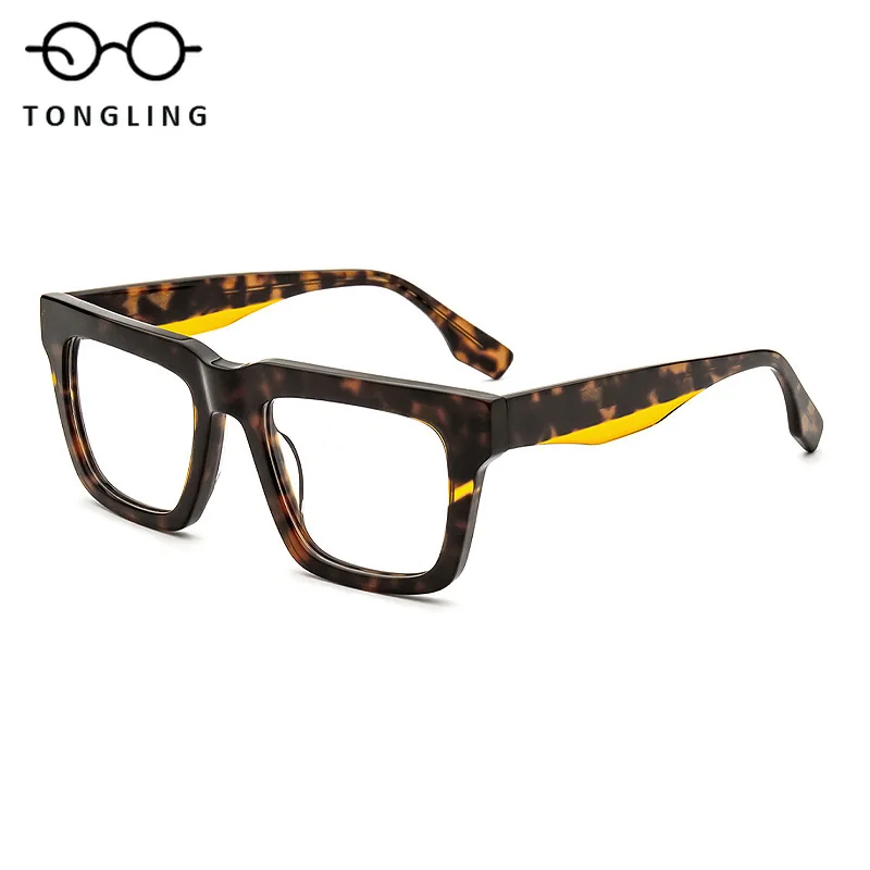 男性用高品質手作りアセテートモダンレトロマルチカラーパッチワークラージフレーム女性用トレンディストリートフォトグラフィースクエアメガネ