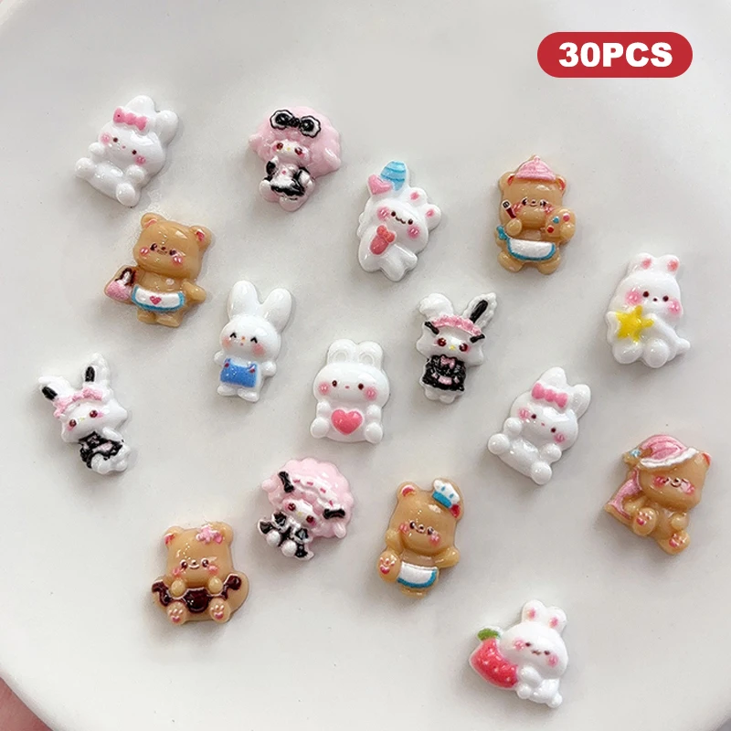 30 個漫画バニーネイルアートチャーム 3D キャンディーカラー樹脂漫画リトルブラウンベアネイルデコレーションかわいいネイルアクセサリー