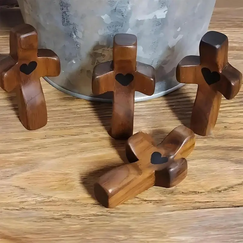 Fidget Crucifixion Black Walnut Crucifixion Relieve Stress Comfort Crucifix Lightweight Pocket Palm Crucifix Hollowed Out Heart