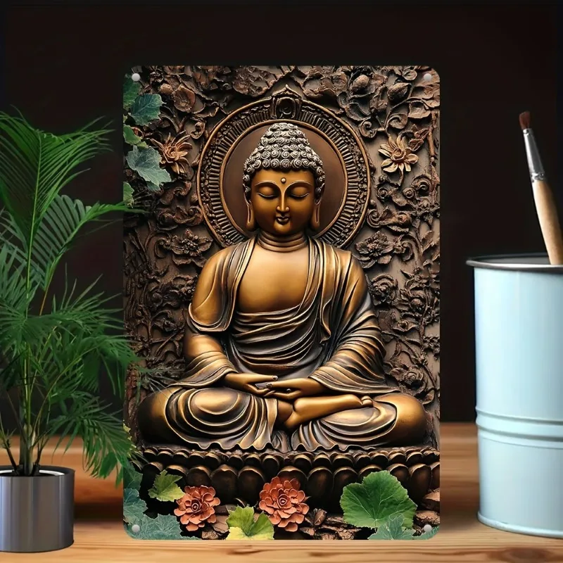 

Versatile Aluminum UV-Printed Decorative Sign, Perfect for Home, Bar, Cafe & Garden, Religious Themed Gift, Buddha Home Decor
