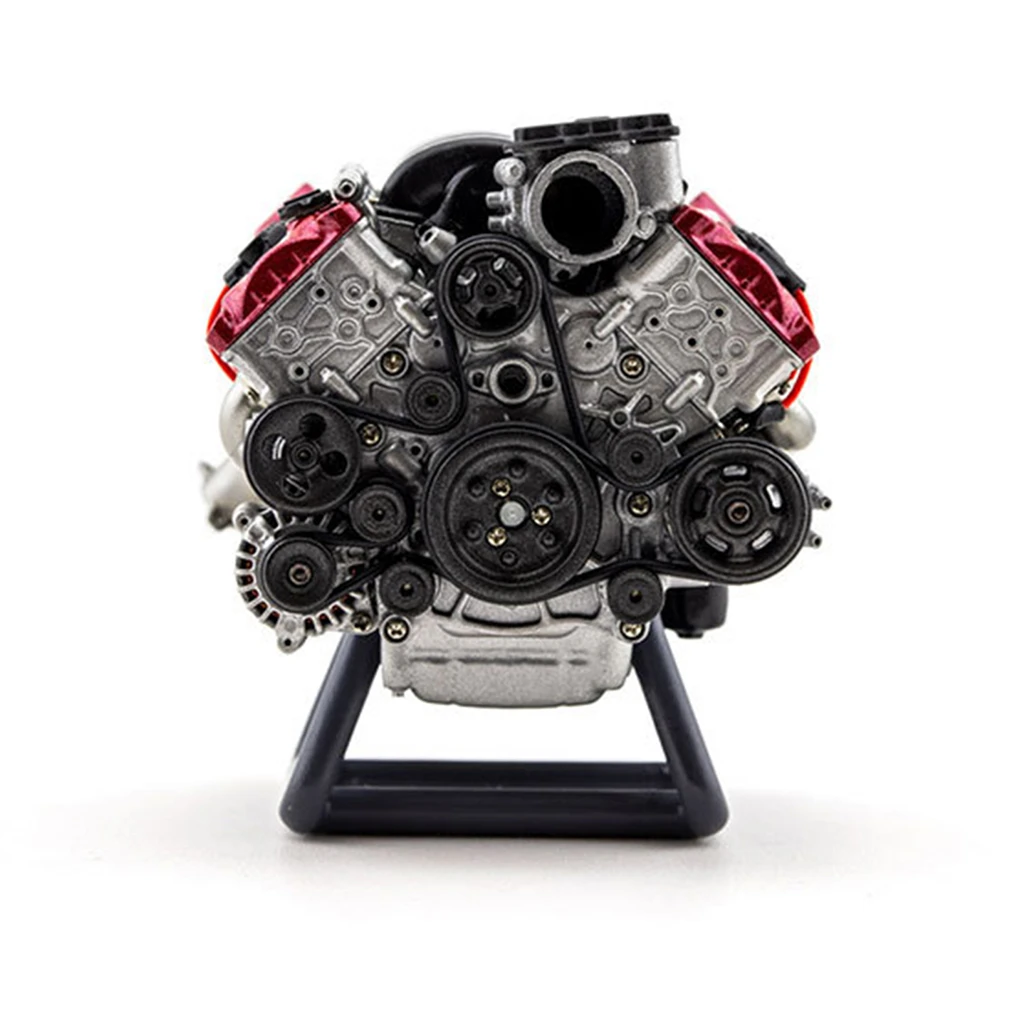 V8 Engine RC Car Model Kit With Belt Wheel Winding Structure RC Full Simulation Engine V8 Engine red