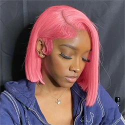 Pink Bob Wig Straight 13x4 Lace Front Human Hair Wigs For Women Short Bob Transparent Lace Wigs Bleached Knots Pre Plucked Wigs