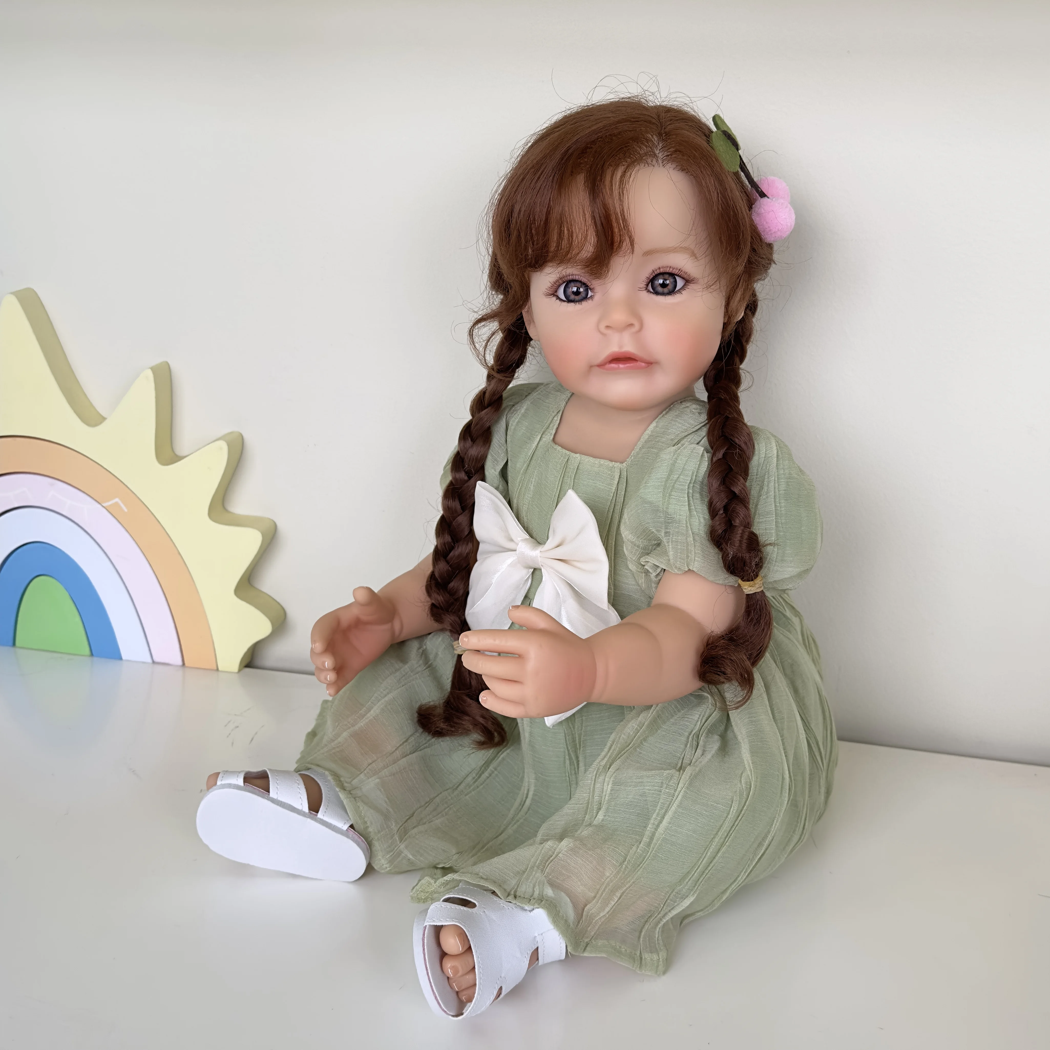 

NPK 22inch Full Body Silicone Vinyl Reborn Toddler Girl Doll Sue-sue Rooted Hair High Quality Gift For Girls