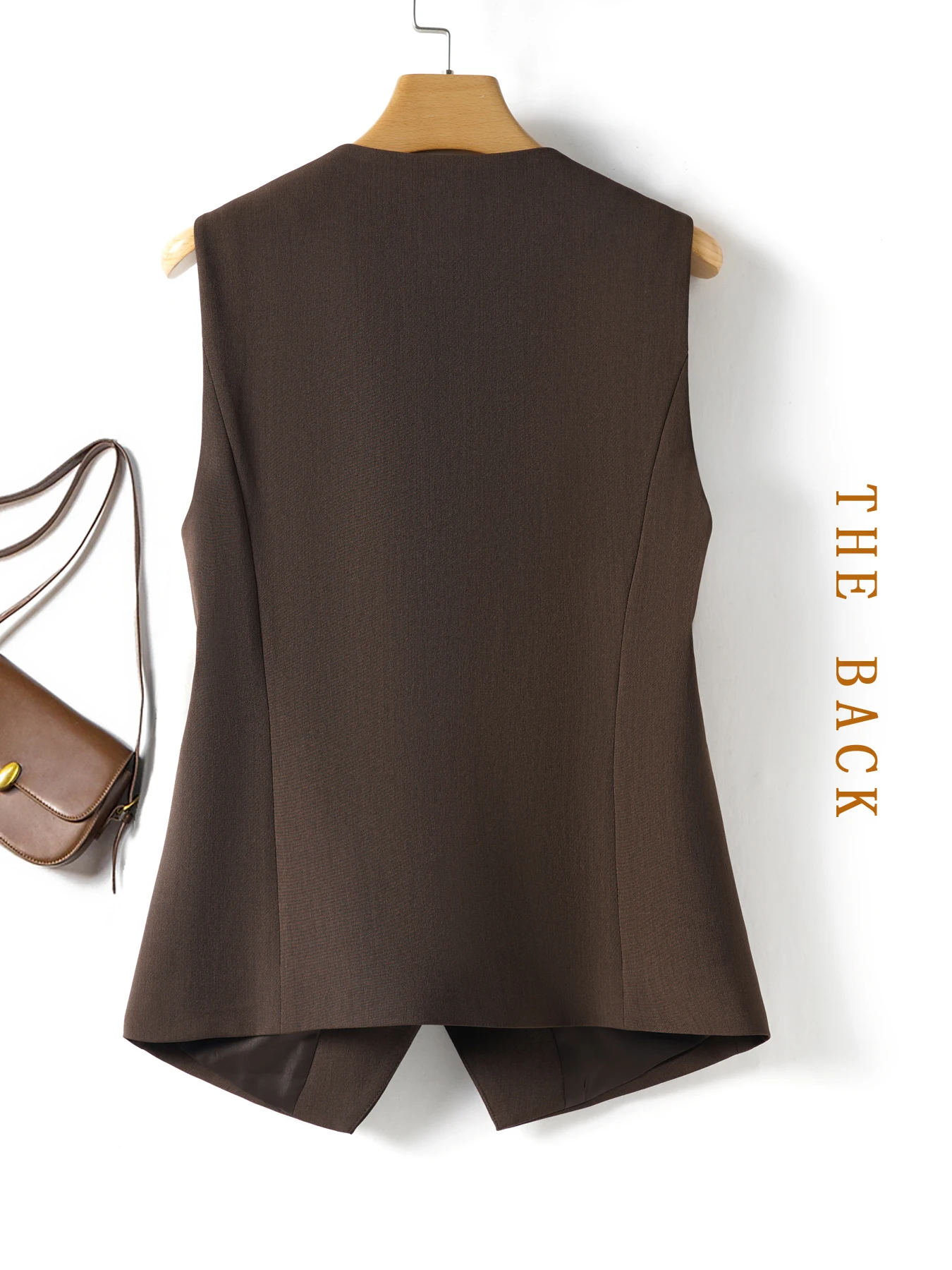 Brown Single-Breasted Slim-Fitting Vest for Women in Spring and Autumn Suit Vest Outer Top
