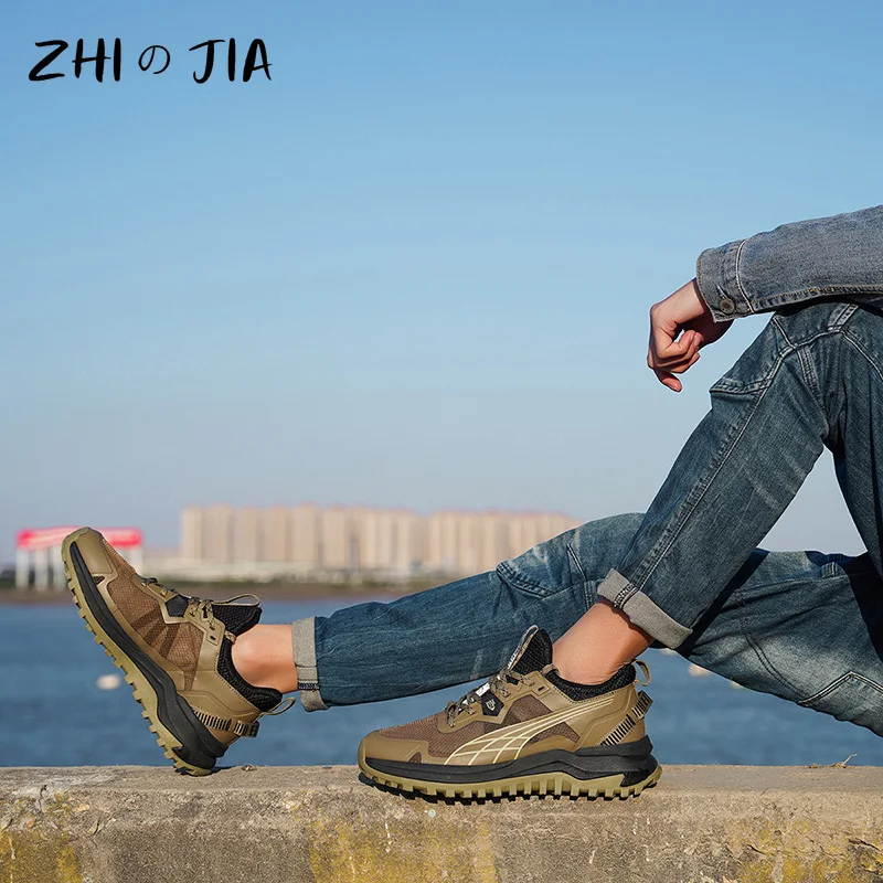 Zapatillas de deporte de cuero genuino para hombre, zapatos de Montañismo antideslizantes y resistentes al desgaste, calzado informal para viajes, senderismo y trotar