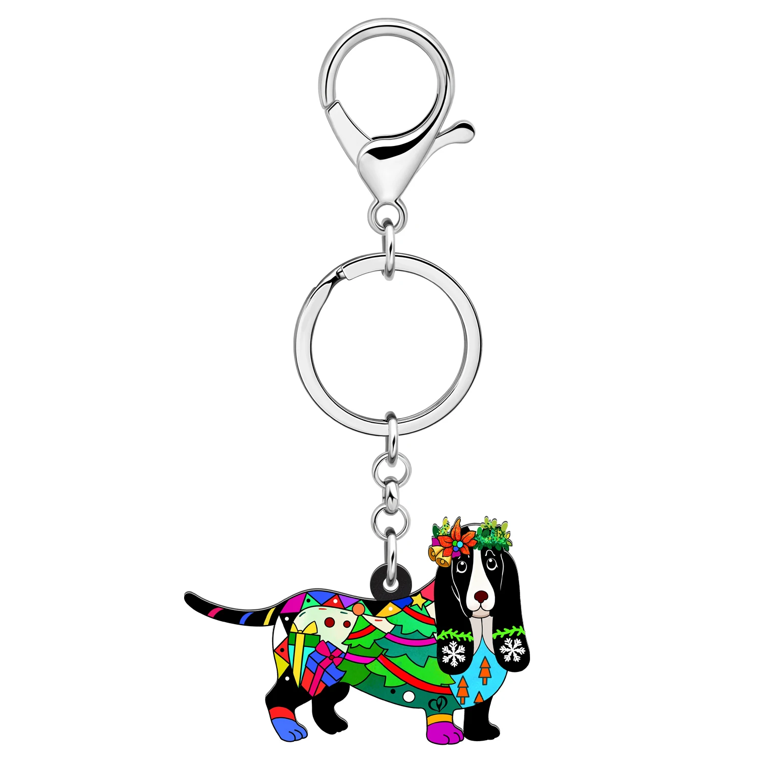 Weveni Acrílico Dia De Natal Bonito Basset Hound Dog Key Rings Animais de Estimação Chaveiro Chaveiros Para As Mulheres Adolescente Presente Encantos Do Saco Do Carro