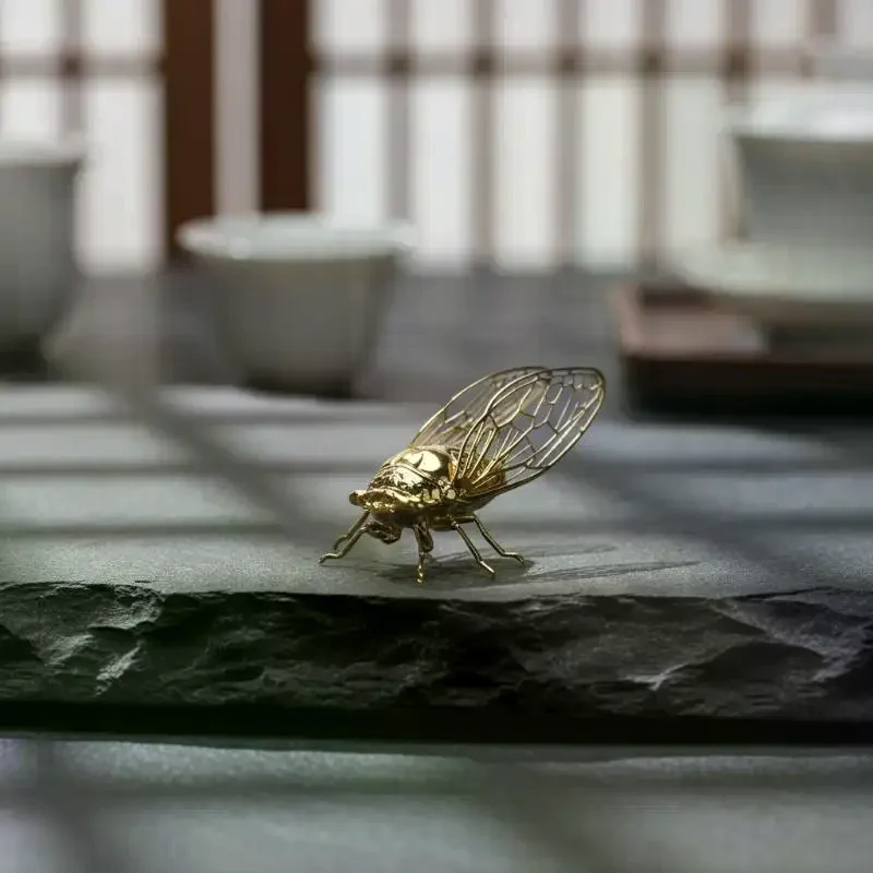 Creative Exquisite Cicada Figurine Mini Hollowed-out Alloy Animal Statue Retro Anti-rust Desktop Small Ornament Gift