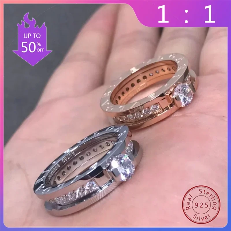 Luxury Jewelry Party Gift 1:1 European and American Trends Diamond 925 Sterling Silver Classic Ring Ladies Holiday Gift