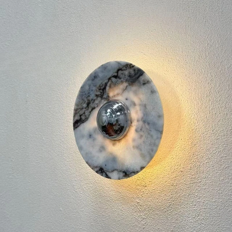 Nordic Light Luxury Natural Marble Round Wall Lamp Creative Designer Sconce for Hotel Living Room