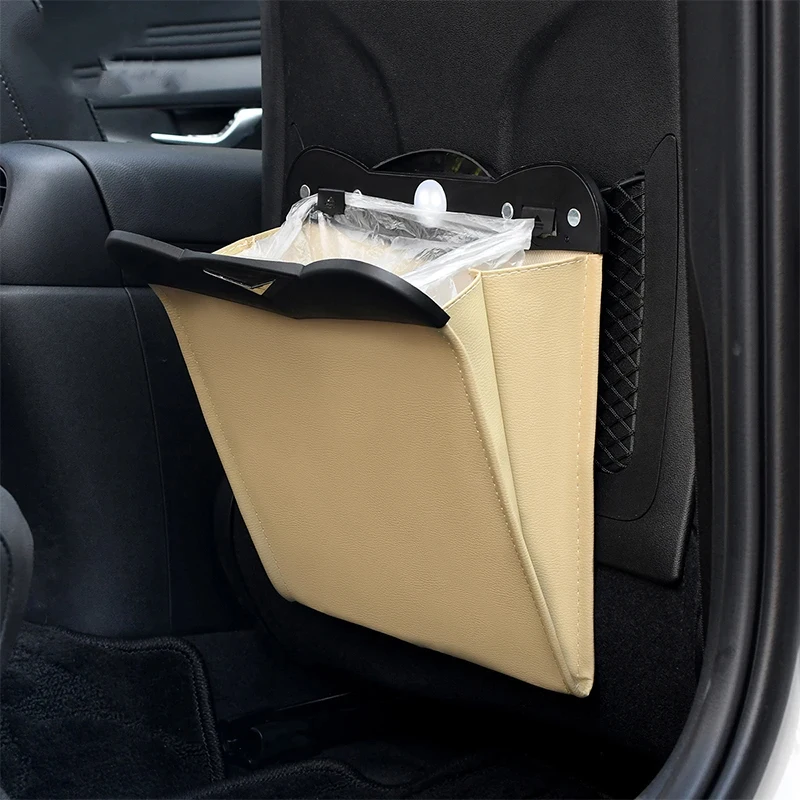 

Newest Car Garbage Bag With LED Waterproof Magnetic Adsorption Trash Can Back Seat Hanging Leather Storage Pocket Leak-proof