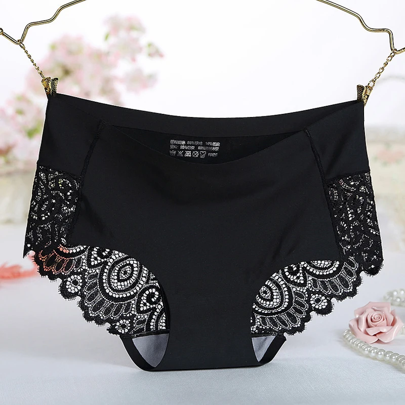 Sexy Women\'s Panties Seamless Lingerie Transparent Lace Bikini Briefs Plus Size Lady Girl Underwear Bamboo Fabric Intimates Top